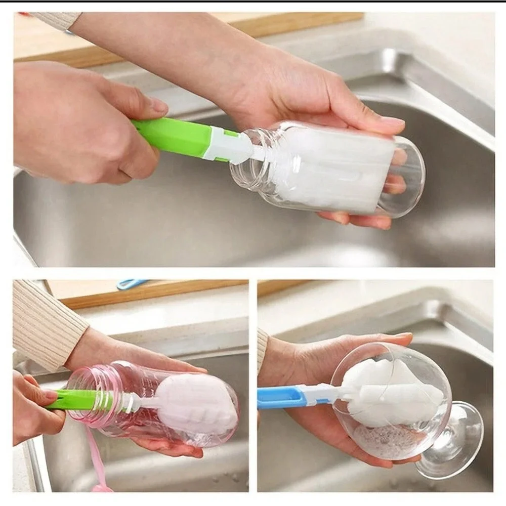 Bottle Brush Cleaner Sponge Long Handle‎ Detachable Kitchen Cleaning Tool NEW